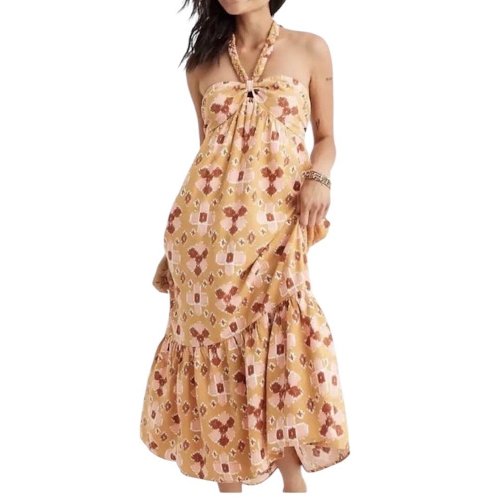 aerie Yellow Floral Halter Maxi Dress
